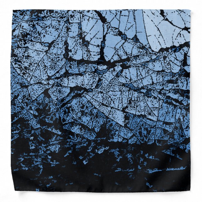 Ice cracks, light blue and black grunge pattern bandana (Front)