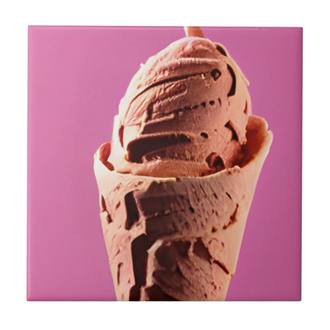 Ice creaam on ice cream cone pink ceramic tile (Front)