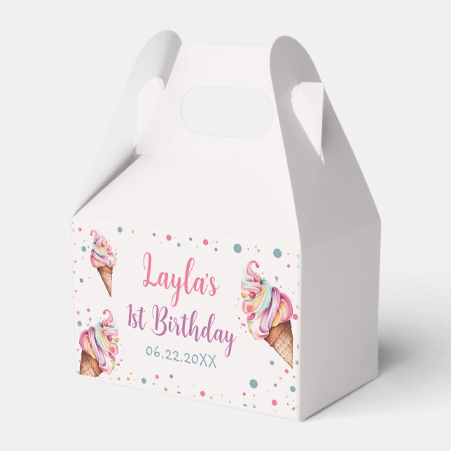 Ice Cream 1st Birthday Party Favor Boxes (Front Side)