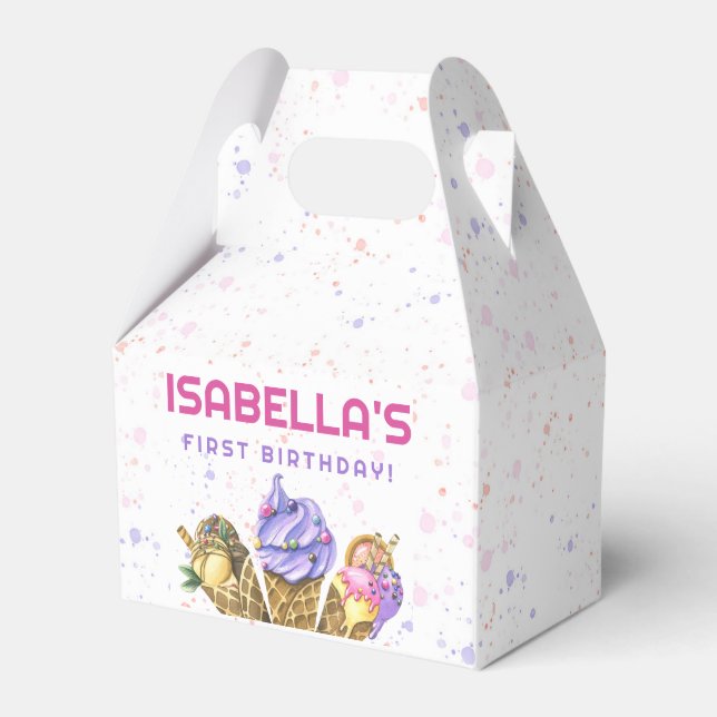 Ice Cream 1st Birthday Party Favor Boxes (Front Side)