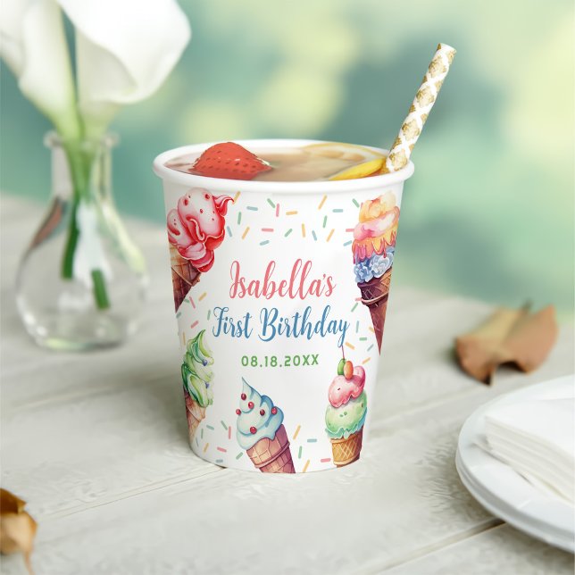 Ice Cream 1st Birthday Party Paper Cups (Creator Uploaded)
