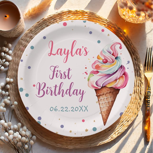 Ice Cream 1st Birthday Party Paper Plates (Creator Uploaded)