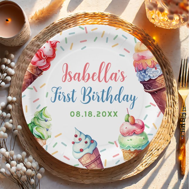 Ice Cream 1st Birthday Party Paper Plates (Creator Uploaded)