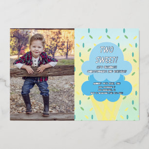 Ice Cream 2nd Birthday Foil Invitation