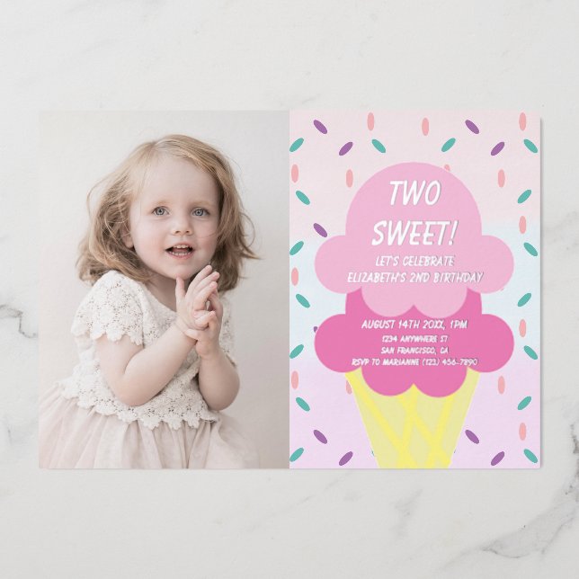 Ice Cream 2nd Birthday Foil Invitation (Front)