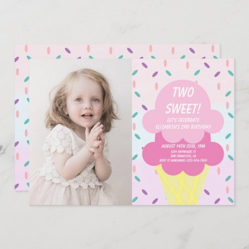 Ice Cream 2nd Birthday Invitation