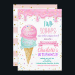 Ice Cream 2nd Birthday Party 2 Scoops Better  Invitation<br><div class="desc">Cute birthday invitation in style. 
Theme: Ice Cream - 2 Scoops are Better Than One.
Occasion: Kid Girl 2nd Birthday Party.
Style: Cute,  Cheerful,  Fun,  Elegant.
Colors: Pink,  Purple,  Turquoise,  White.
Graphics: Ice Cream,  Ice Cream Truck,  Pastel Balloons,  Polka Dots.</div>