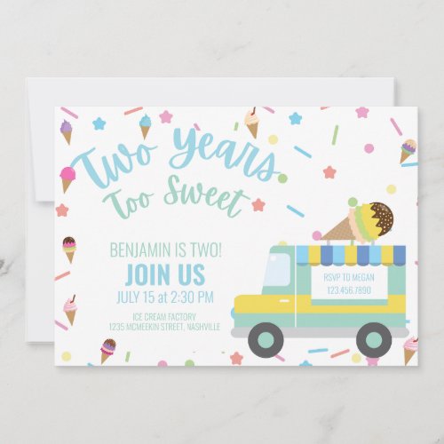 Ice Cream 2nd Second Birthday Siblings Twins Invitation