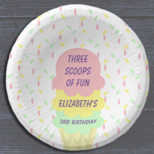 Ice Cream 3rd Birthday Paper Bowls