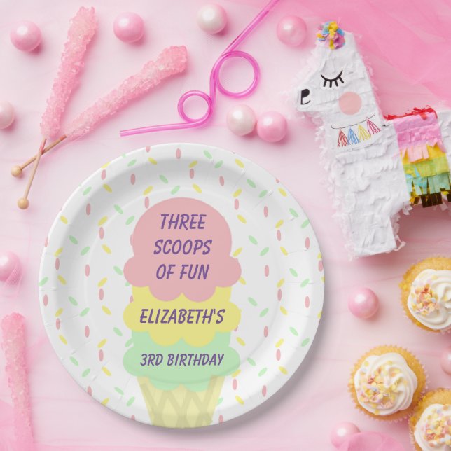 Ice Cream 3rd Birthday Paper Plates (Party)