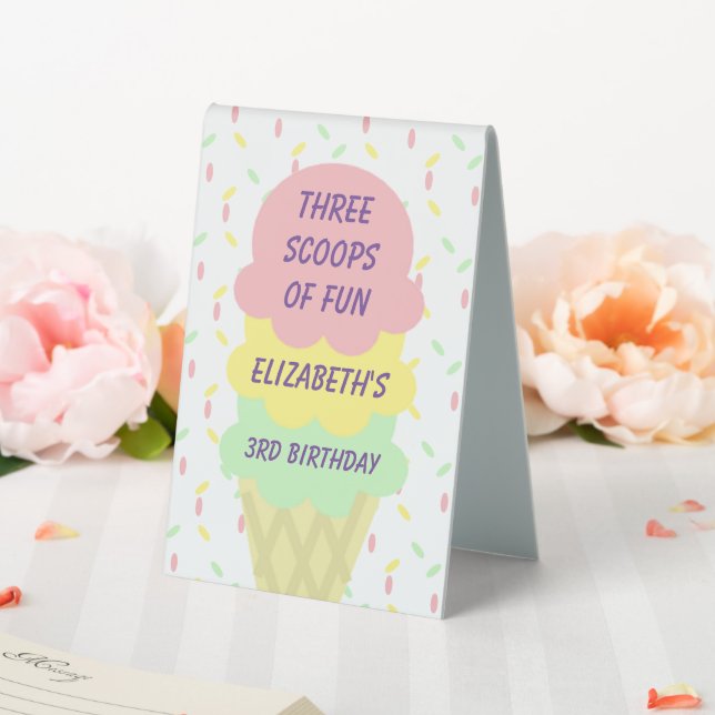 Ice Cream 3rd Birthday Table Tent (In SItu (Wedding))