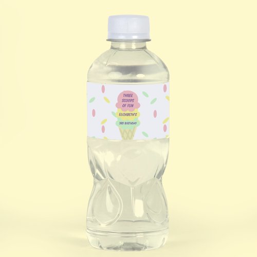 Ice Cream 3rd Birthday Water Bottle Label