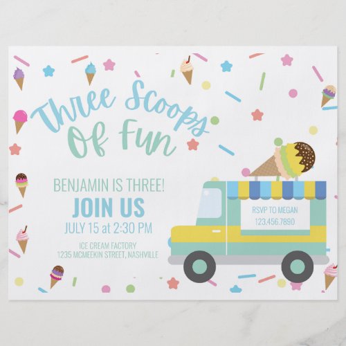Ice Cream 3RD Third Birthday Sibling Triplets Sign Flyer