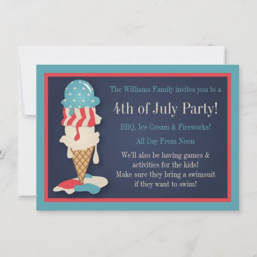 Ice Cream 4th of July Party Invitations