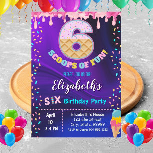 Ice Cream 6th Birthday Party Invitation