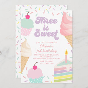Ice Cream and Cake 3rd Birthday Invitation