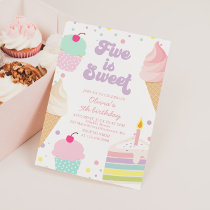 Ice Cream and Cake 5th Birthday Invitation