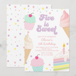 Ice Cream and Cake 5th Birthday Invitation | Zazzle
