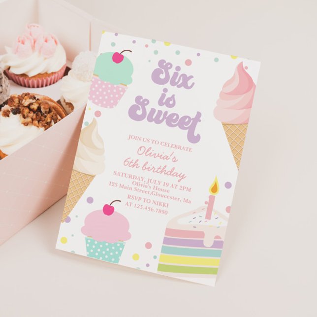 Ice Cream and Cake 6th Birthday Invitation (Creator Uploaded)