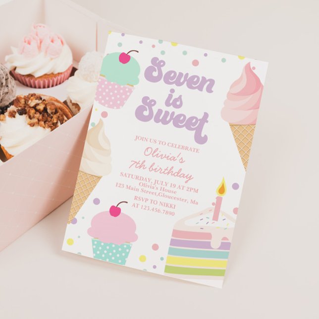 Ice Cream and Cake 7th Birthday Invitation (Creator Uploaded)