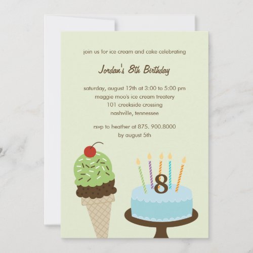 Ice Cream and Cake Birthday Invitation _ Green