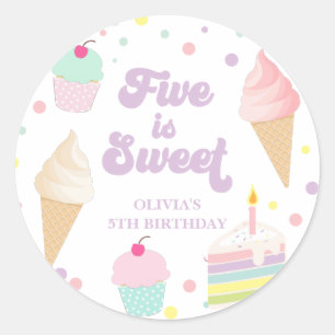 Ice Cream and Cake Five is Sweet 5th Birthday Classic Round Sticker