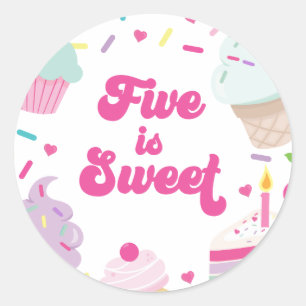 Ice Cream and Cake Five is Sweet 5th Birthday Classic Round Sticker