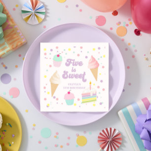 Ice Cream and Cake Five is Sweet 5th Birthday Napkins