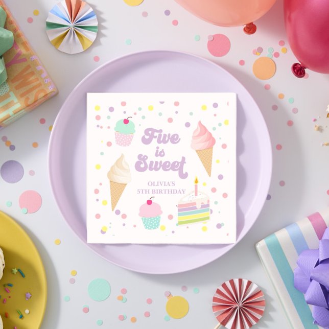 Ice Cream and Cake Five is Sweet 5th Birthday Napkins (Creator Uploaded)