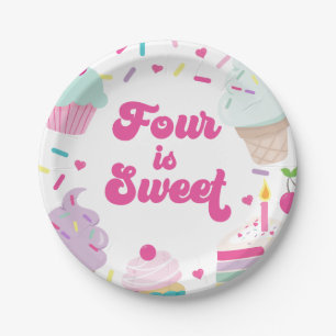 Ice Cream and Cake Four is Sweet 4th Birthday Paper Plates