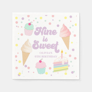 Ice Cream and Cake Nine is Sweet 9th Birthday Napkins