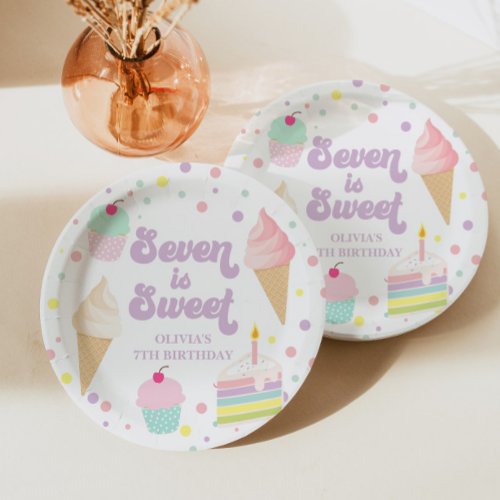 Ice Cream and Cake Seven is Sweet 7th Birthday Paper Plates