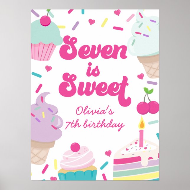 Ice Cream and Cake Seven is Sweet 7th Birthday Poster (Front)