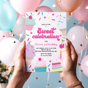 Ice Cream and Cake Sweet Celebration Birthday Invitation