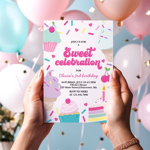 Ice Cream and Cake Sweet Celebration Birthday Invitation