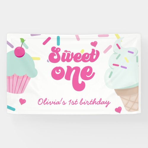 Ice Cream and Cake Sweet One 1st Birthday Banner