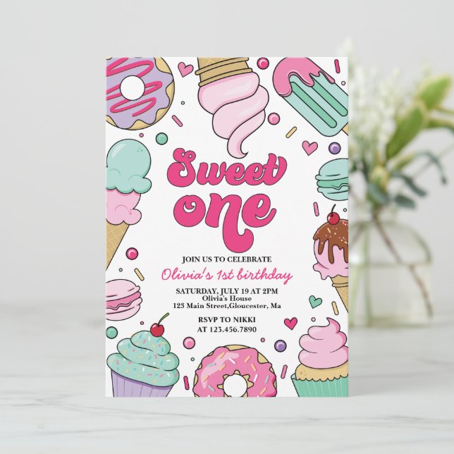 Ice Cream and Cake Sweet One 1st Birthday Invitation Zazzle