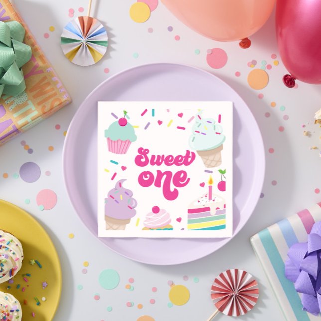 Ice Cream and Cake Sweet One 1st Birthday Napkins (Creator Uploaded)