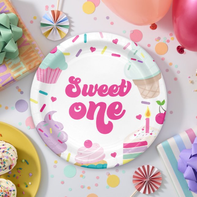 Ice Cream and Cake Sweet One 1st Birthday Paper Plates (Creator Uploaded)