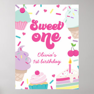 Ice Cream and Cake Sweet One 1st Birthday Poster