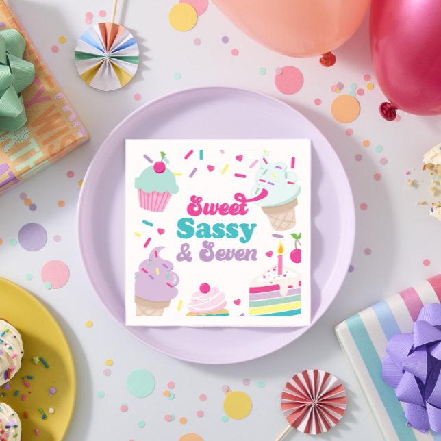 Ice Cream and Cake Sweet Sassy Seven 7th Birthday Napkins (Creator Uploaded)
