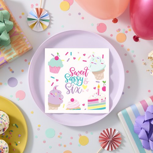 Ice Cream and Cake Sweet Sassy Six 6th Birthday Napkins