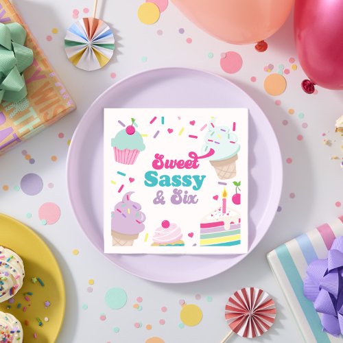 Ice Cream and Cake Sweet Sassy Six 6th Birthday Napkins