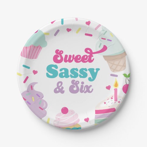 Ice Cream and Cake Sweet Sassy Six 6th Birthday Paper Plates