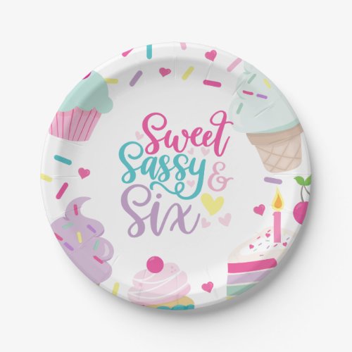 Ice Cream and Cake Sweet Sassy Six 6th Birthday Paper Plates