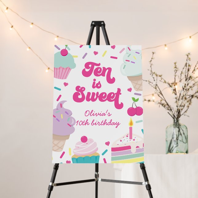 Ice Cream and Cake Ten is Sweet 10th Birthday Foam Board (In Situ (Stand))