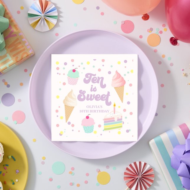 Ice Cream and Cake Ten is Sweet  10th Birthday Napkins (Creator Uploaded)