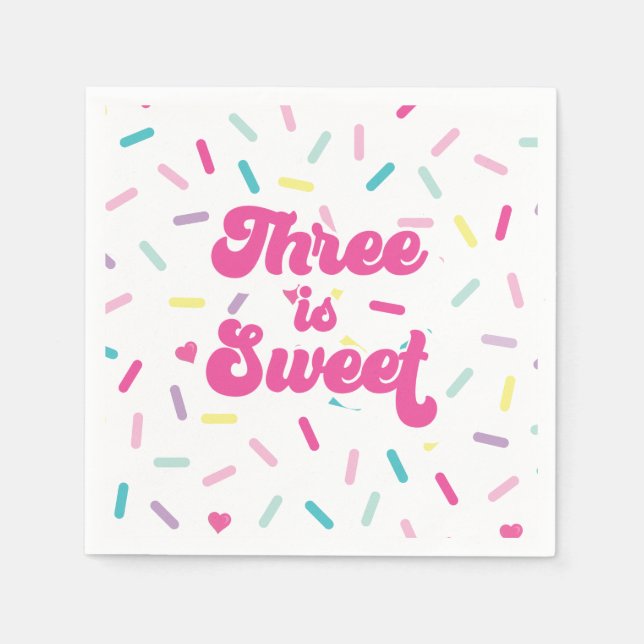 Ice Cream and Cake Three is Sweet 3rd Birthday Napkins (Front)
