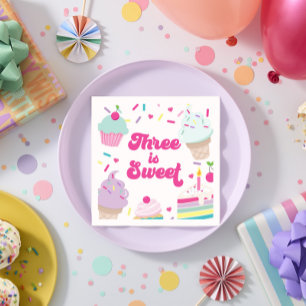 Ice Cream and Cake Three is Sweet 3rd Birthday Napkins
