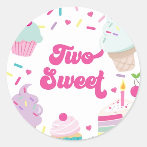 Ice Cream and Cake Two Sweet 2nd Birthday Classic Round Sticker